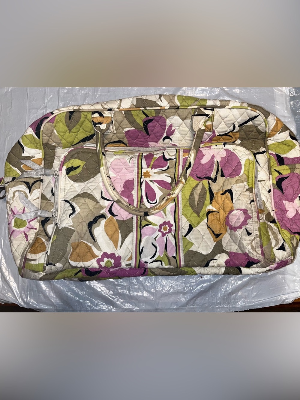 Vera Bradley Quilted Floral Travel Duffel in Pink, Green & Tan